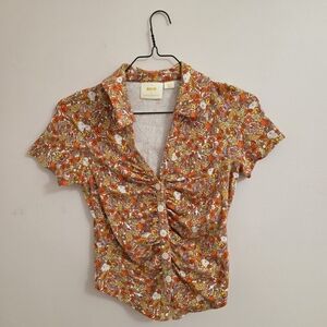 Maeve Floral Button-Up Blouse - Orange and White